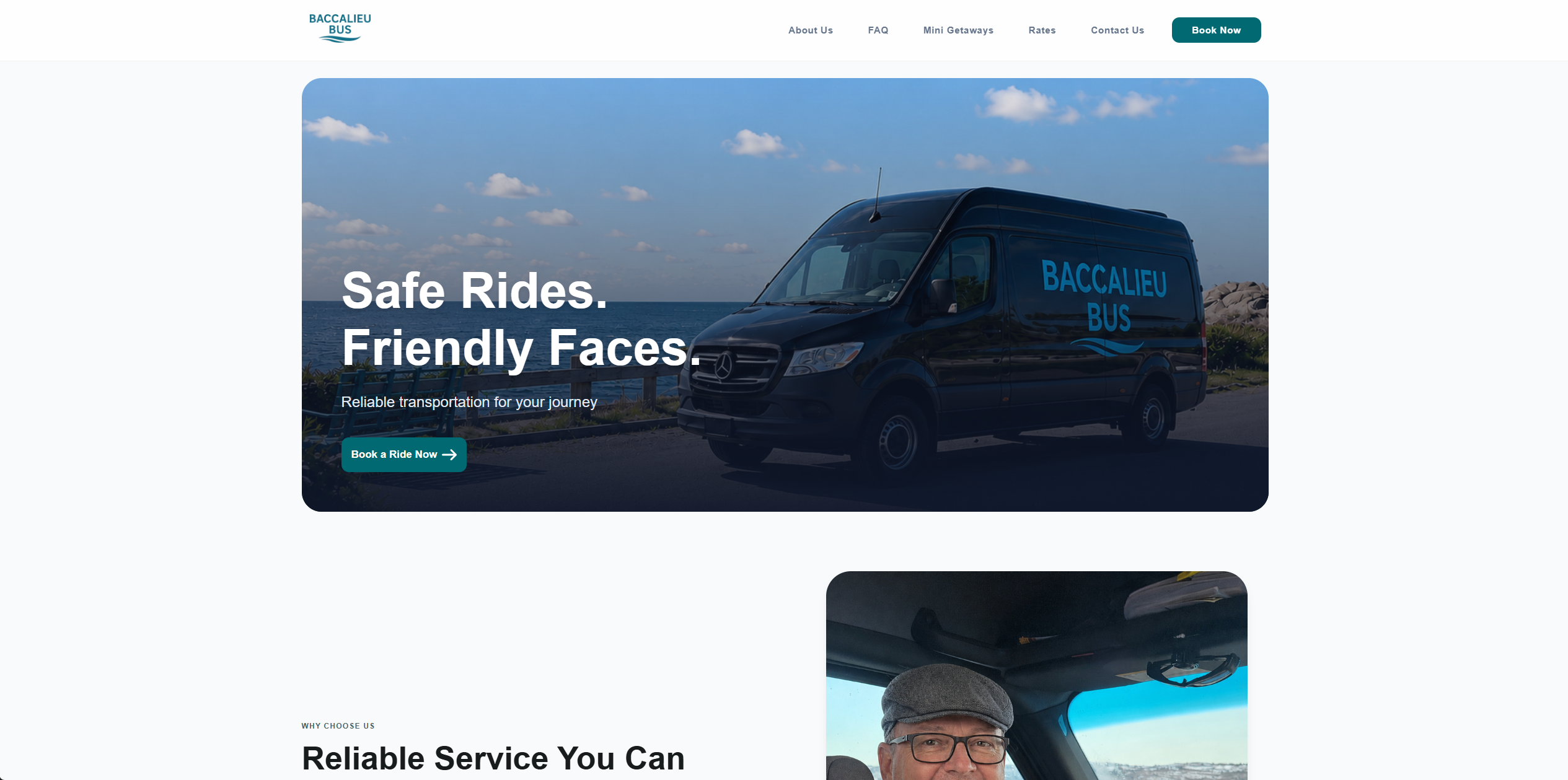 Homepage of Baccalieu Bus website.