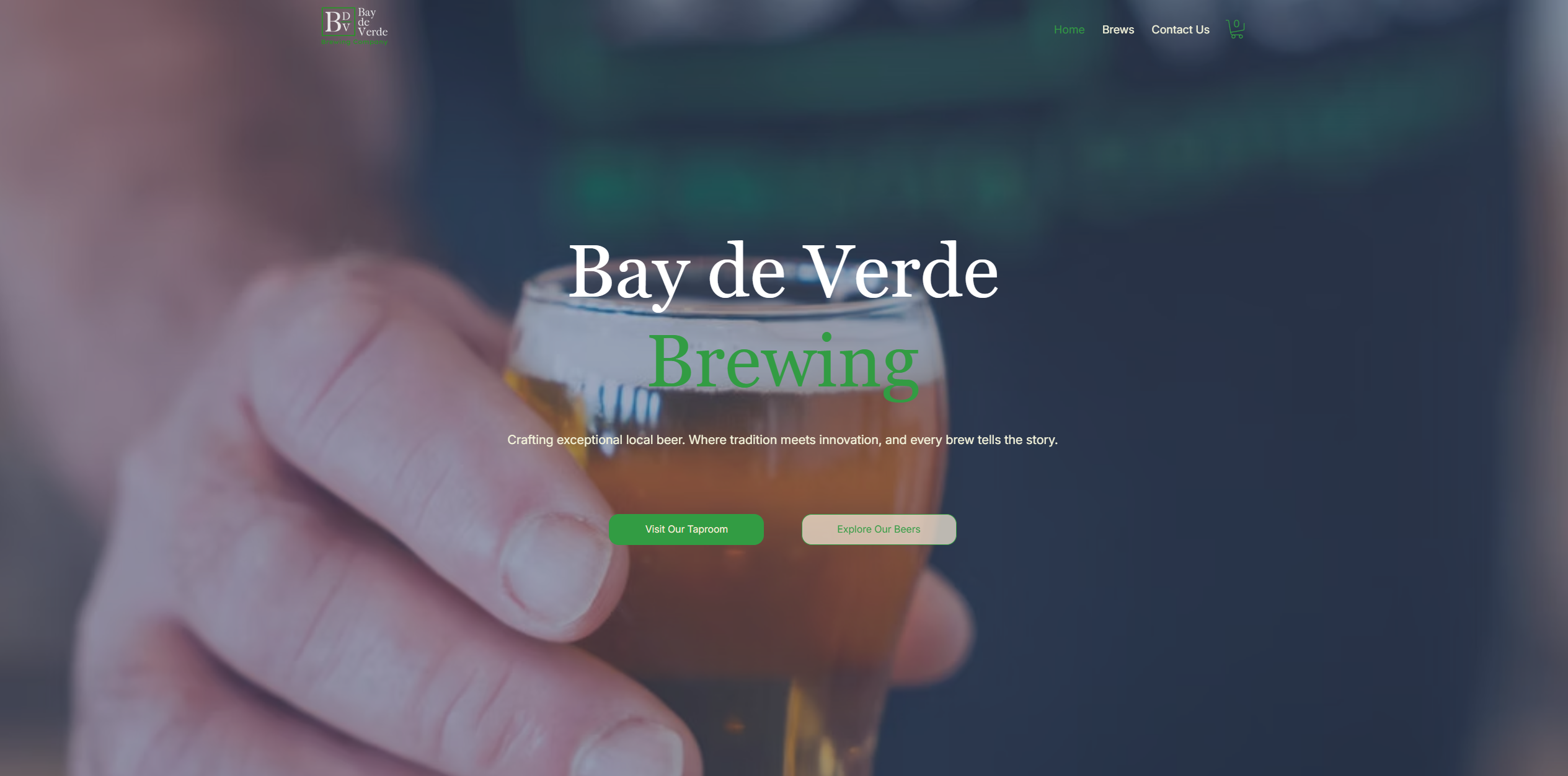 Homepage of the Bay de Verde Brewing website.