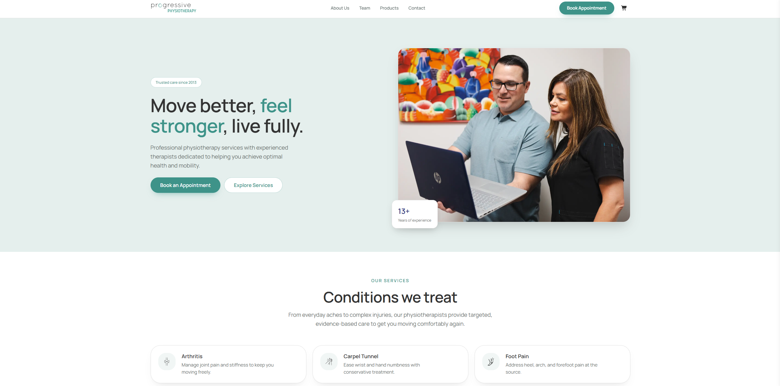 Homepage of Progressive Physiotherapy's website